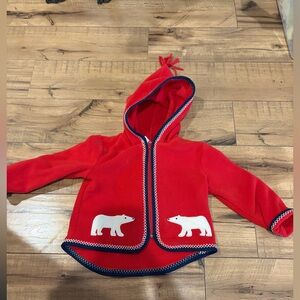 Hanna Andersson Red Hooded Jacket with Navy Trim